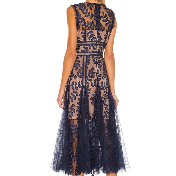 Bronx & Banco Blue Saba Leaf Appliqué Lace Midi Dress Size Small - Picture 2 of 12